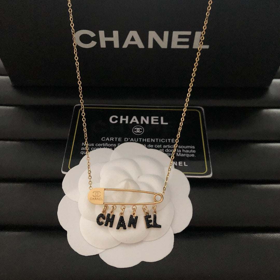 Signature Pin & Letter Pendant Necklace