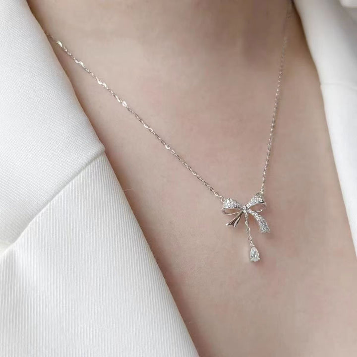 Diamond - Embellished Ribbon Pendant Chain Necklace