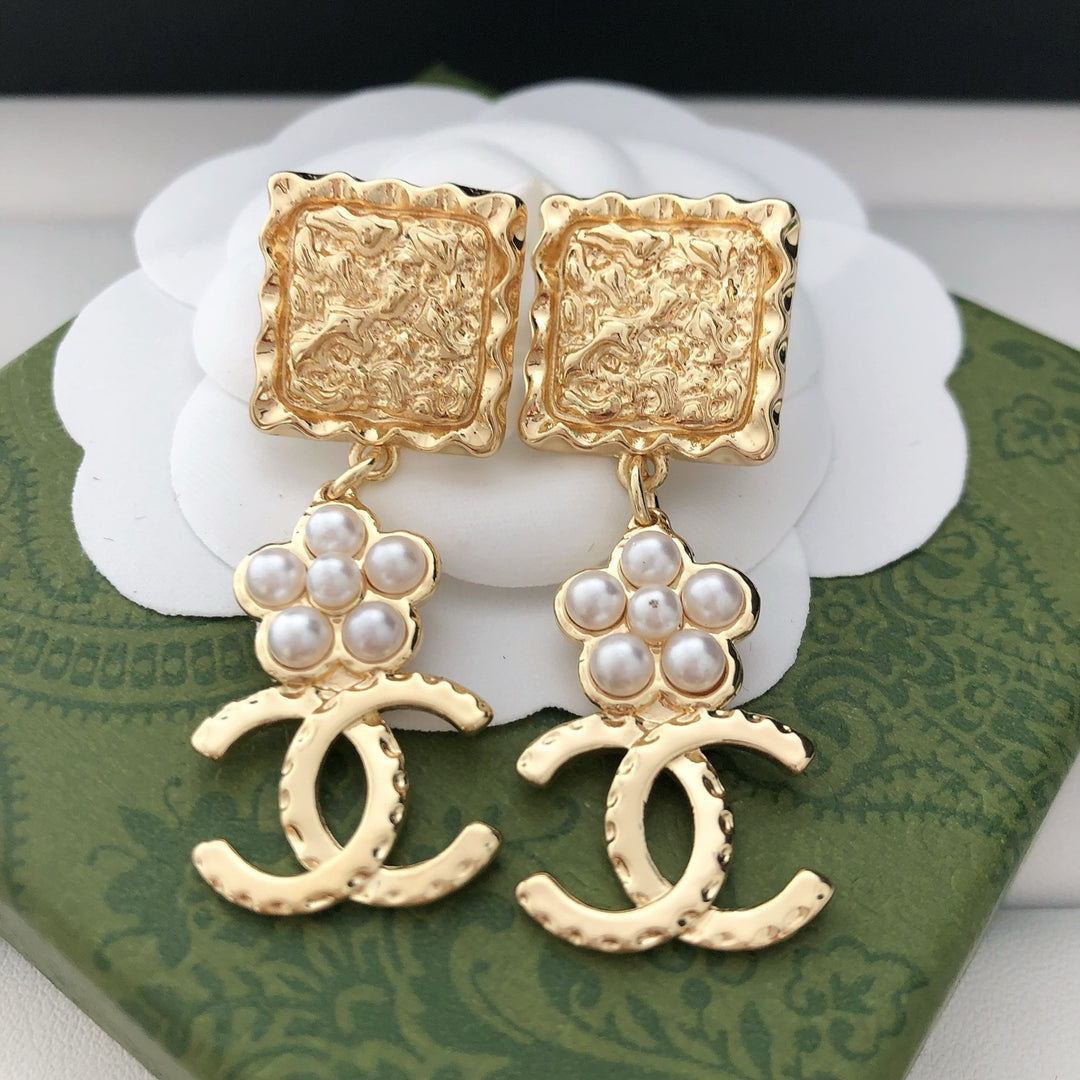 Pearl - Embellished Logo Drop Earrings