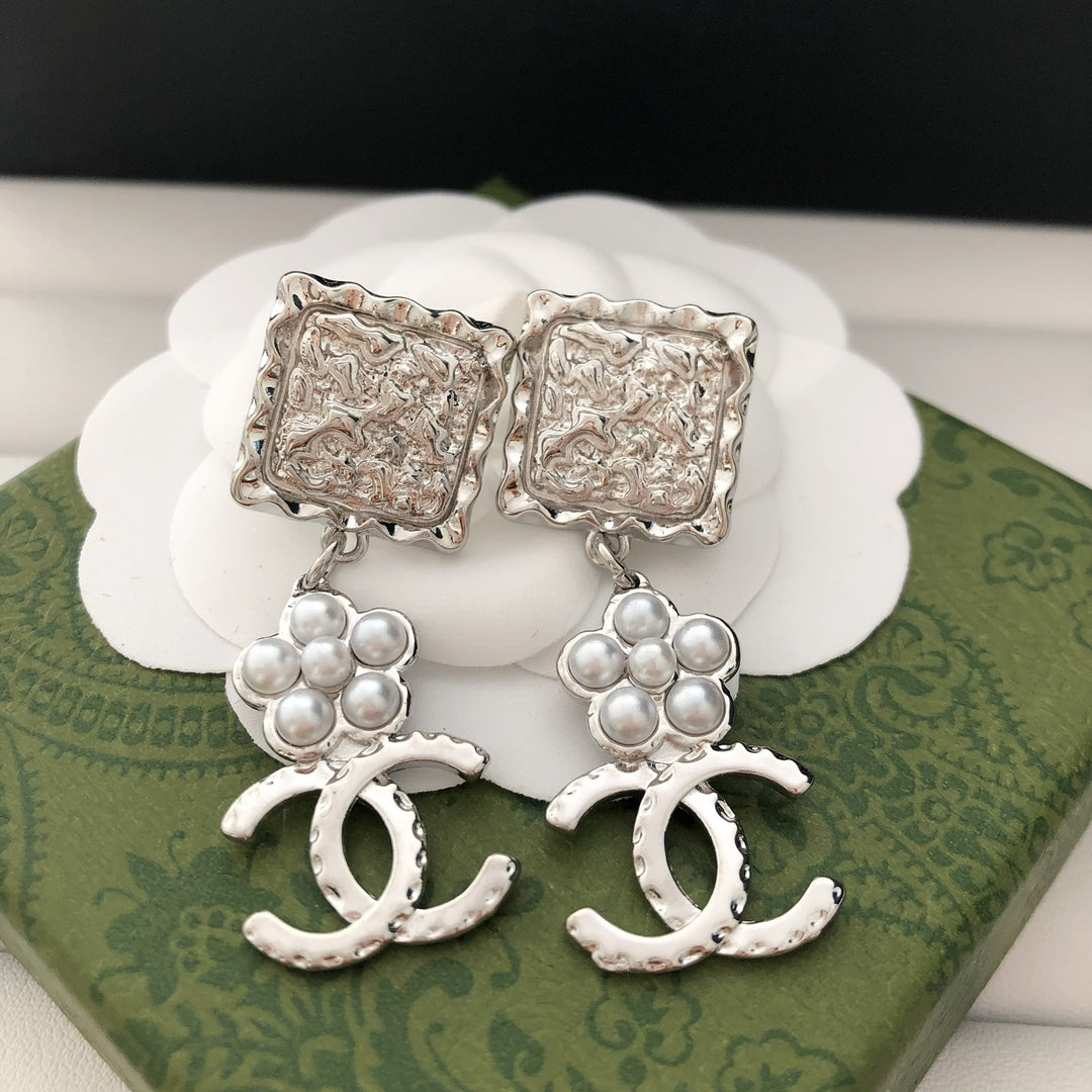 Pearl - Embellished Logo Drop Earrings