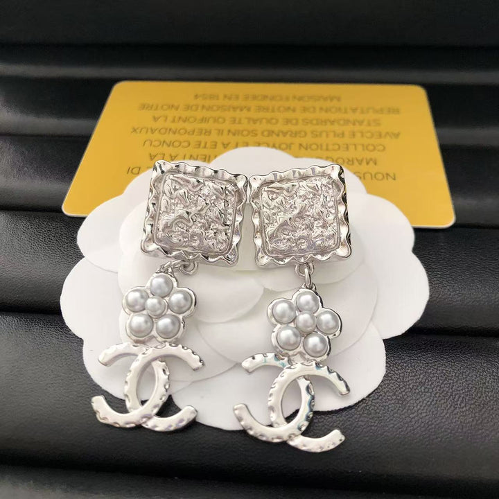 Pearl - Embellished Logo Drop Earrings