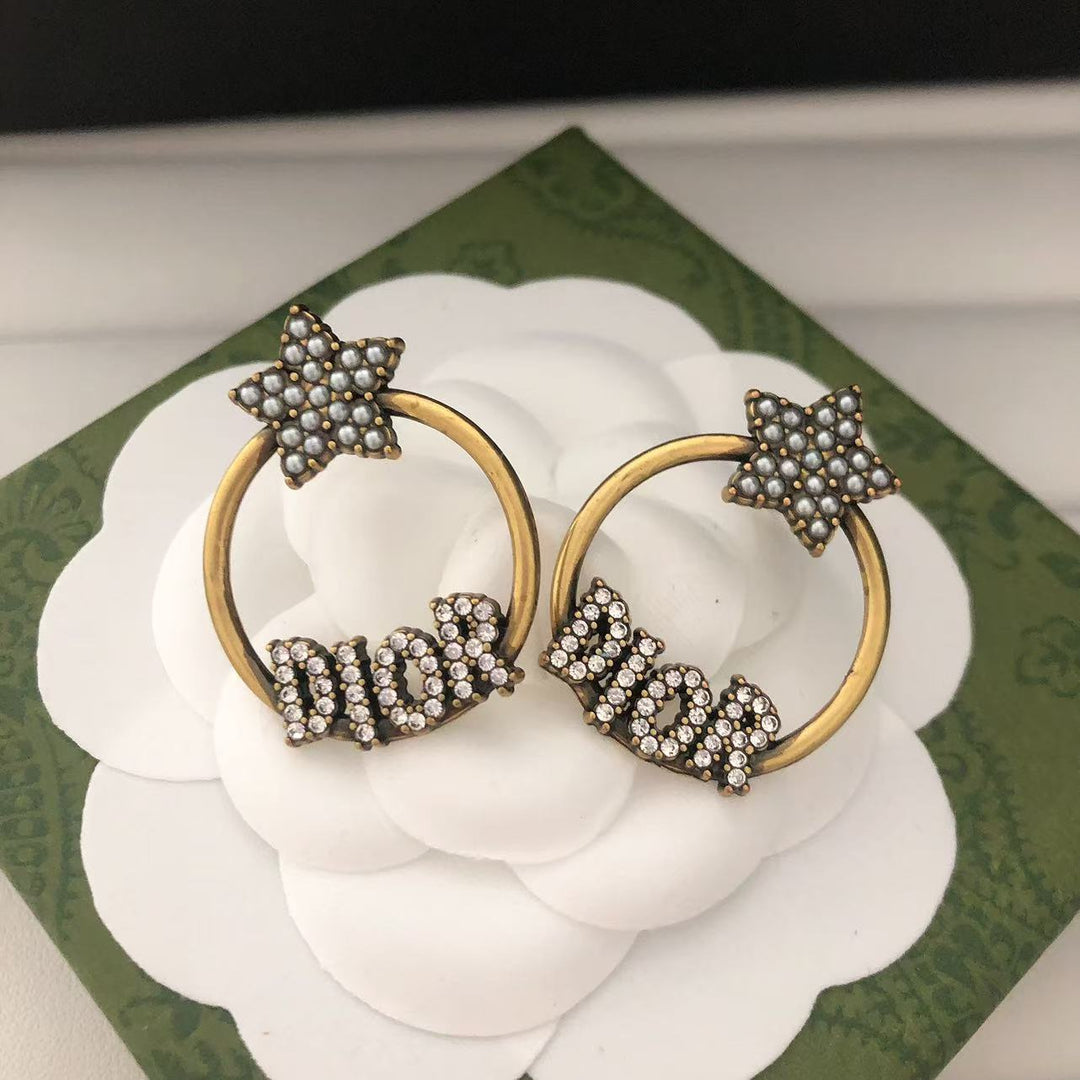 Crystal - Studded Star and Name Hoop Earrings