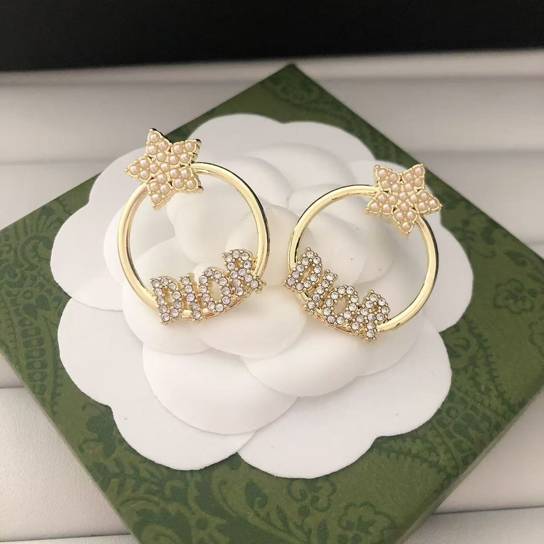 Crystal - Studded Star and Name Hoop Earrings