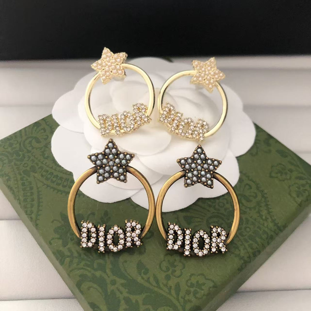 Crystal - Studded Star and Name Hoop Earrings