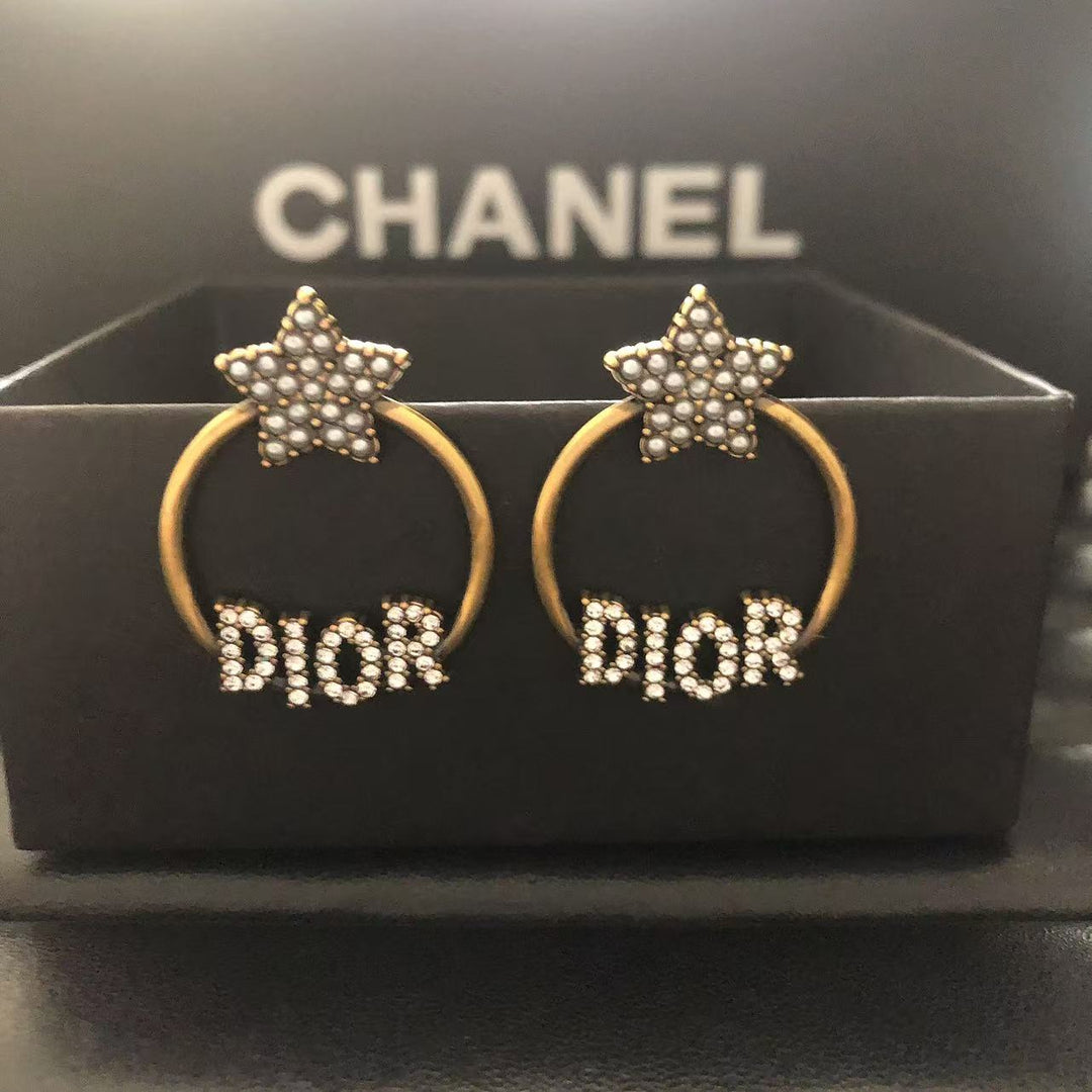 Crystal - Studded Star and Name Hoop Earrings