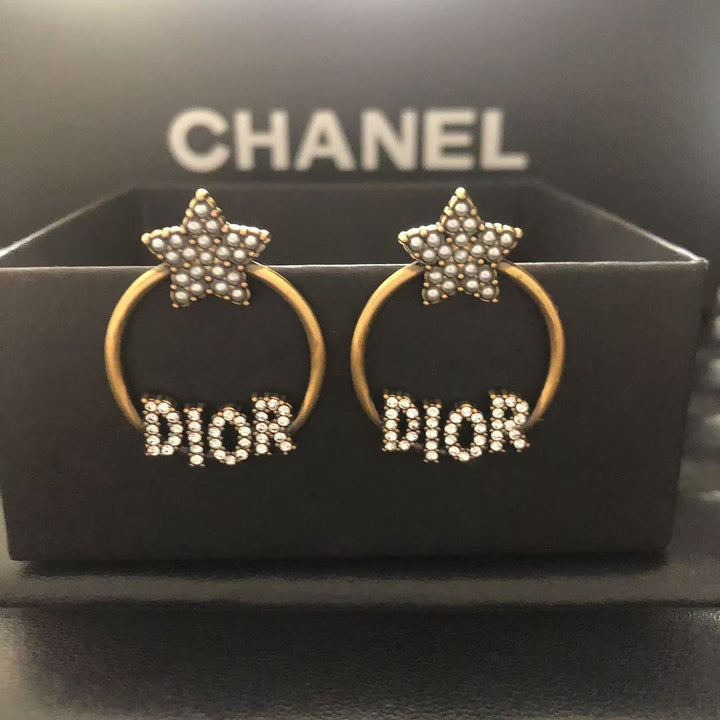 Crystal - Studded Star and Name Hoop Earrings