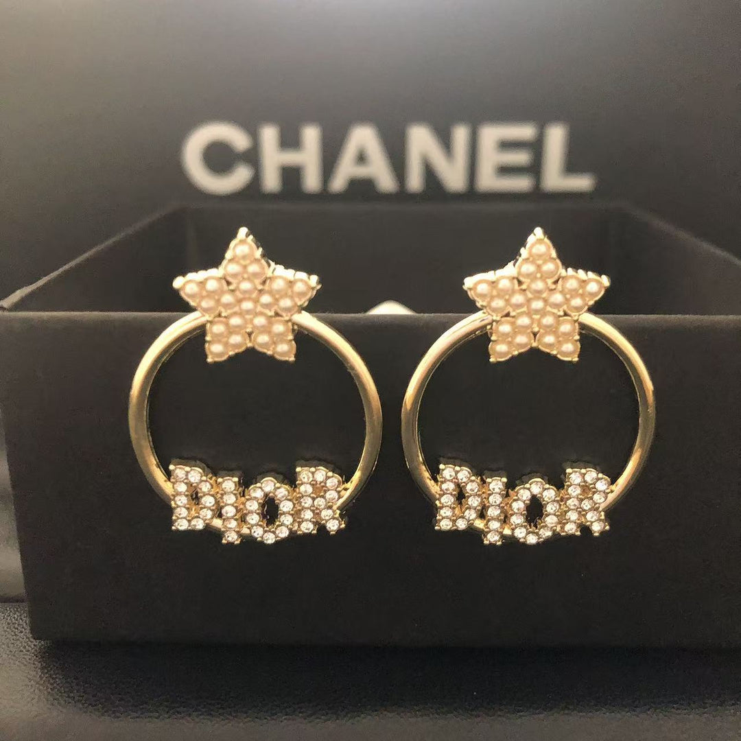 Crystal - Studded Star and Name Hoop Earrings