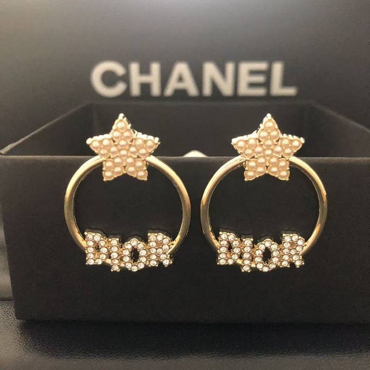 Crystal - Studded Star and Name Hoop Earrings