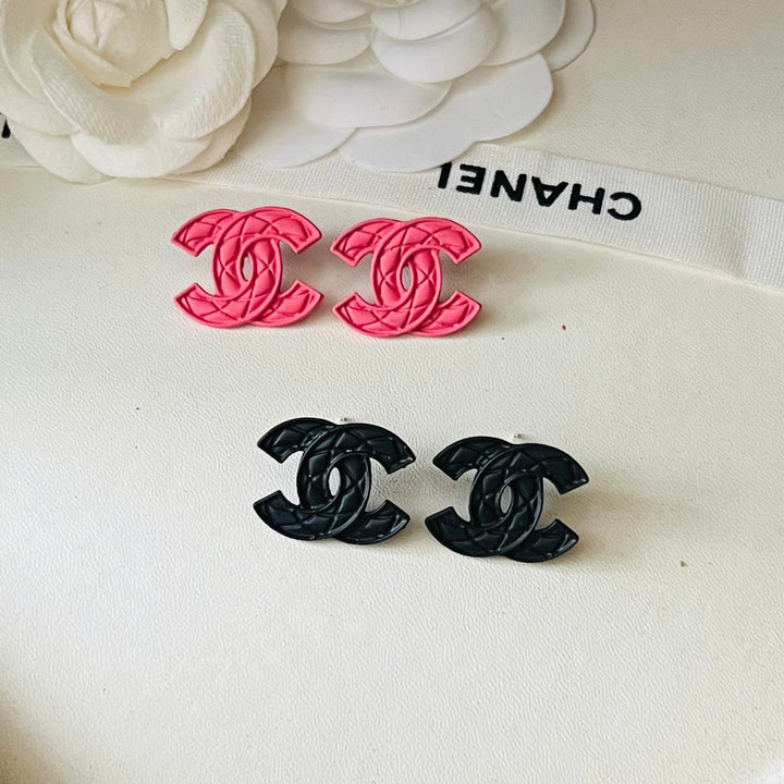 2 Color - Quilted Logo Drop Earrings