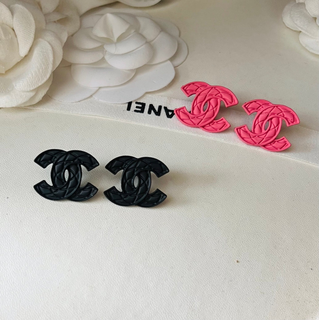 2 Color - Quilted Logo Drop Earrings
