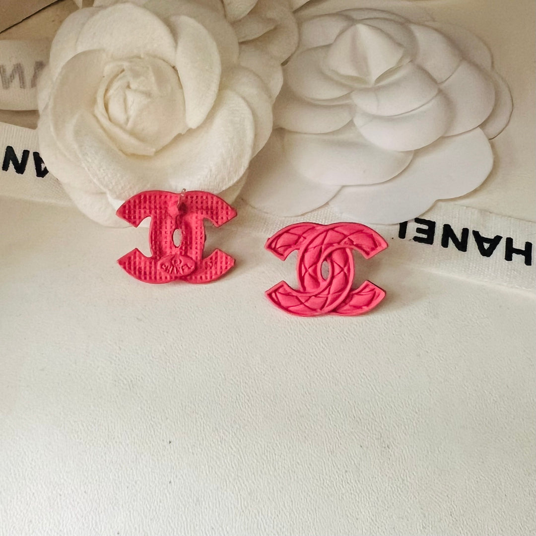 2 Color - Quilted Logo Drop Earrings