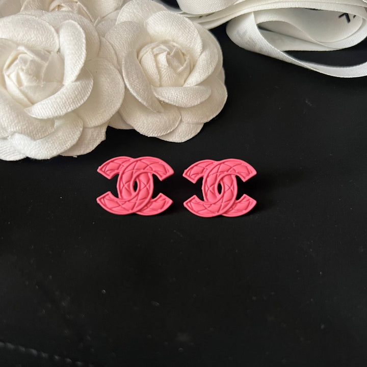 2 Color - Quilted Logo Drop Earrings