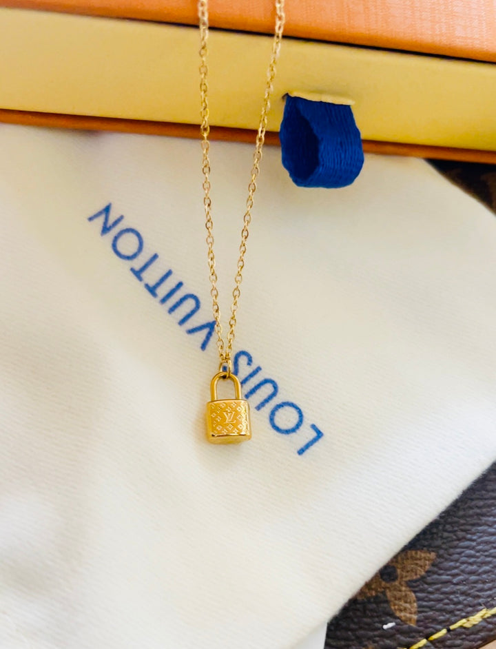 Embossed Lock Charm Necklace