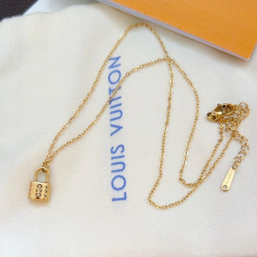 Embossed Lock Charm Necklace