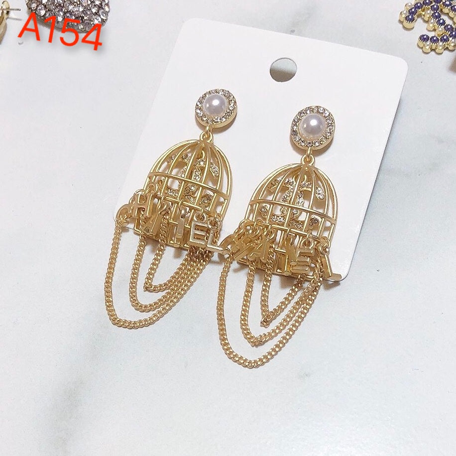 Pearl Topped Gold Birdcage Style Chain Earrings