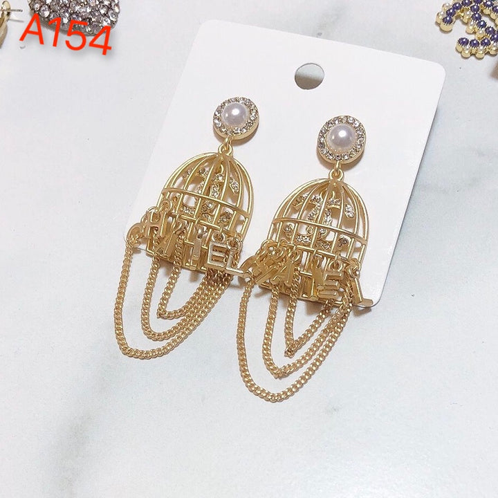 Pearl Topped Gold Birdcage Style Chain Earrings