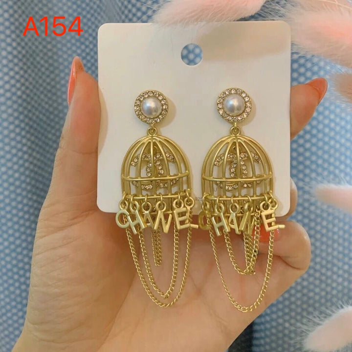 Pearl Topped Gold Birdcage Style Chain Earrings