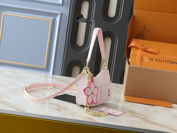 Pink Flower Adorned Hobo Bag