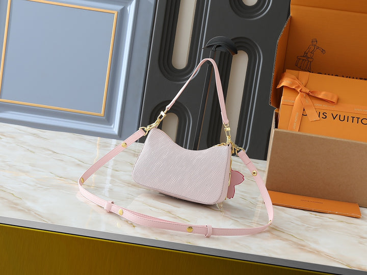 Pink Flower Adorned Hobo Bag