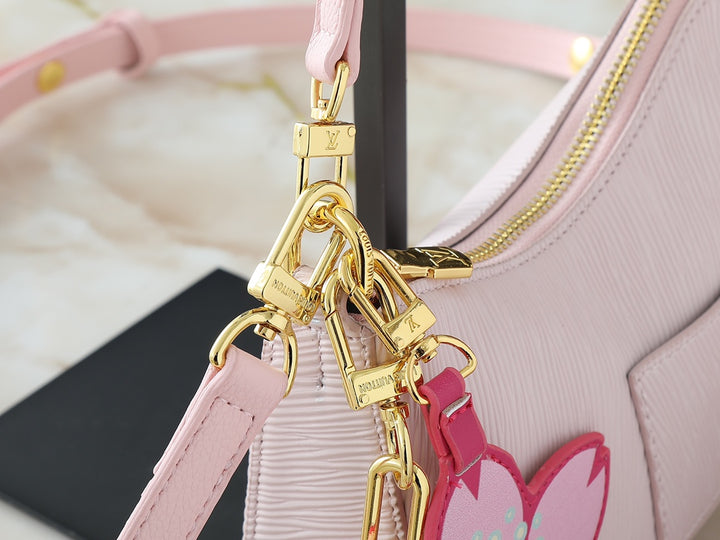 Pink Flower Adorned Hobo Bag