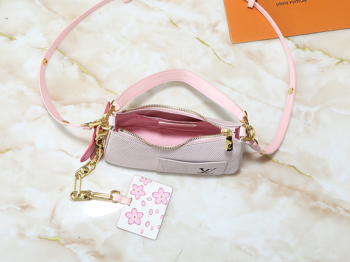 Pink Flower Adorned Hobo Bag