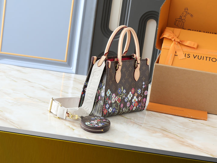 2 Size Floral Embellished Monogram Tote