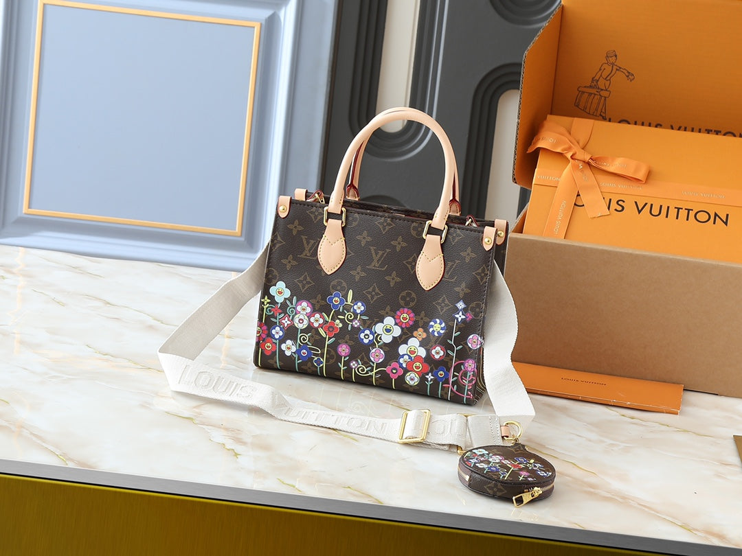 2 Size Floral Embellished Monogram Tote