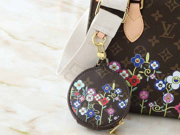 2 Size Floral Embellished Monogram Tote