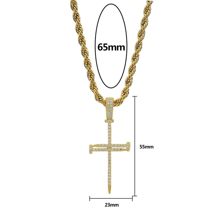Micro Paved Zircon Hip Hop Anka Key Cross Hip Hop Pendant Necklace