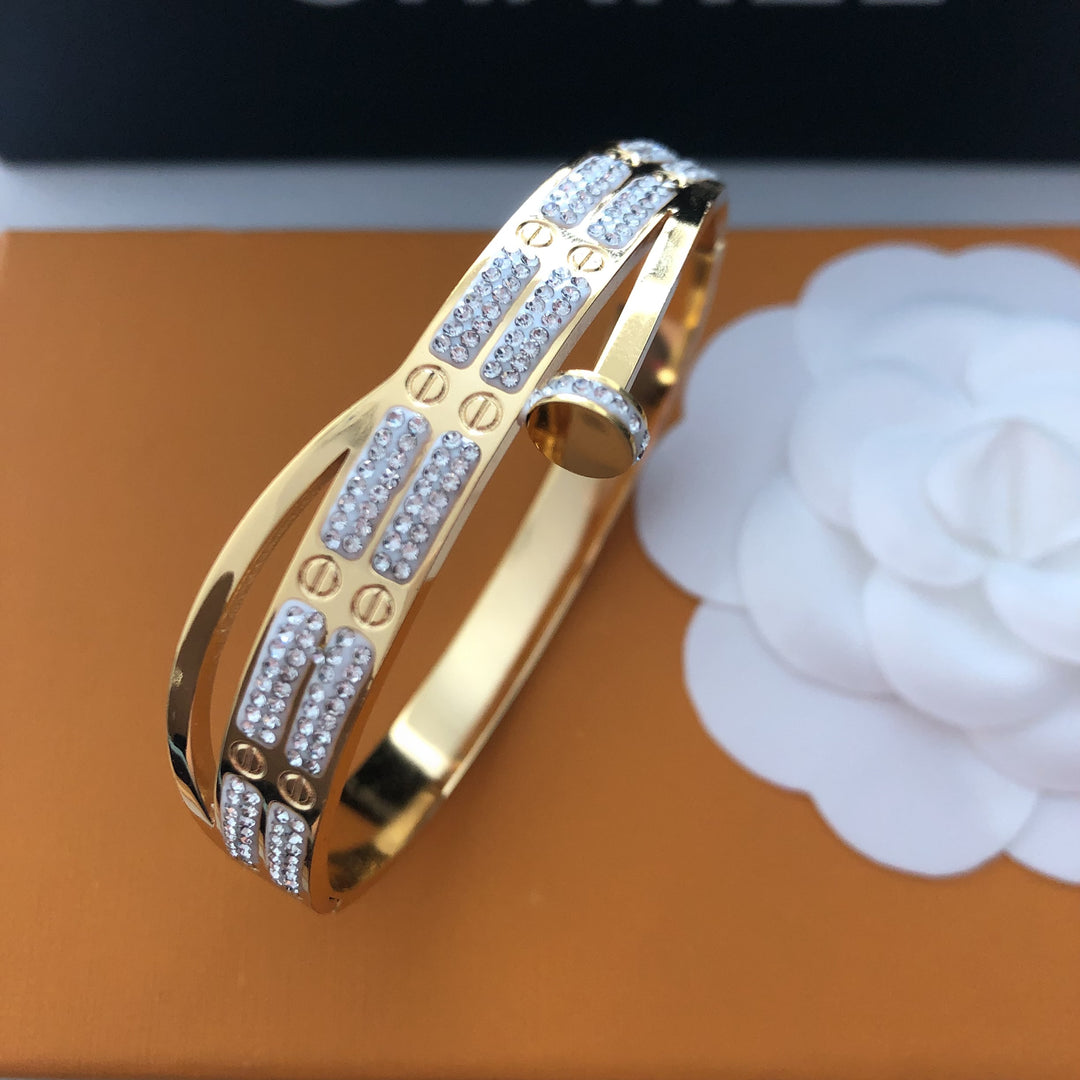 Double - Row Diamond Embellished Bangle