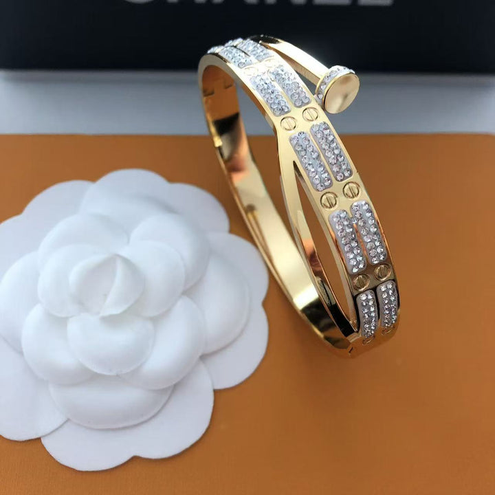 Double - Row Diamond Embellished Bangle