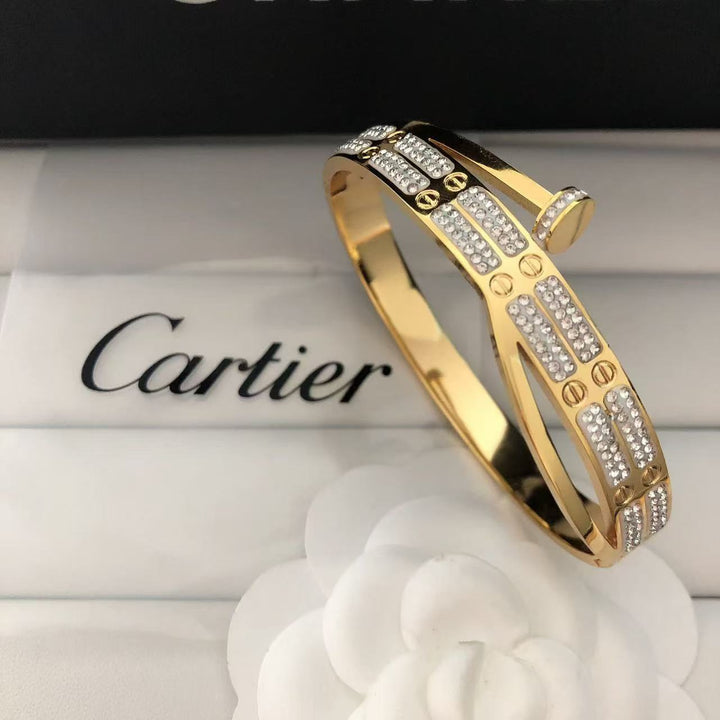 Double - Row Diamond Embellished Bangle