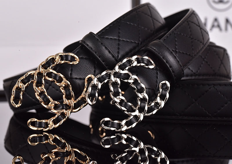 Two-color diamond plaid women's belt