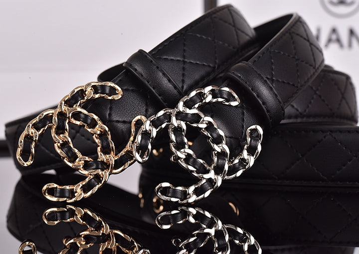 Two-color diamond plaid women's belt
