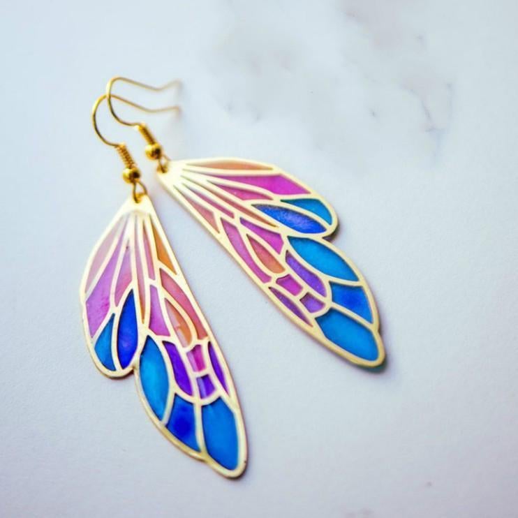 Gradient Colorful Feather Wings Butterfly Wing Earrings