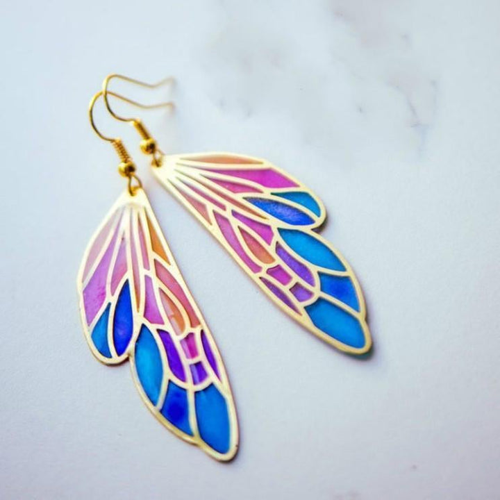 Gradient Colorful Feather Wings Butterfly Wing Earrings