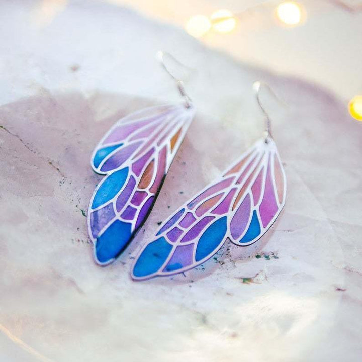 Gradient Colorful Feather Wings Butterfly Wing Earrings