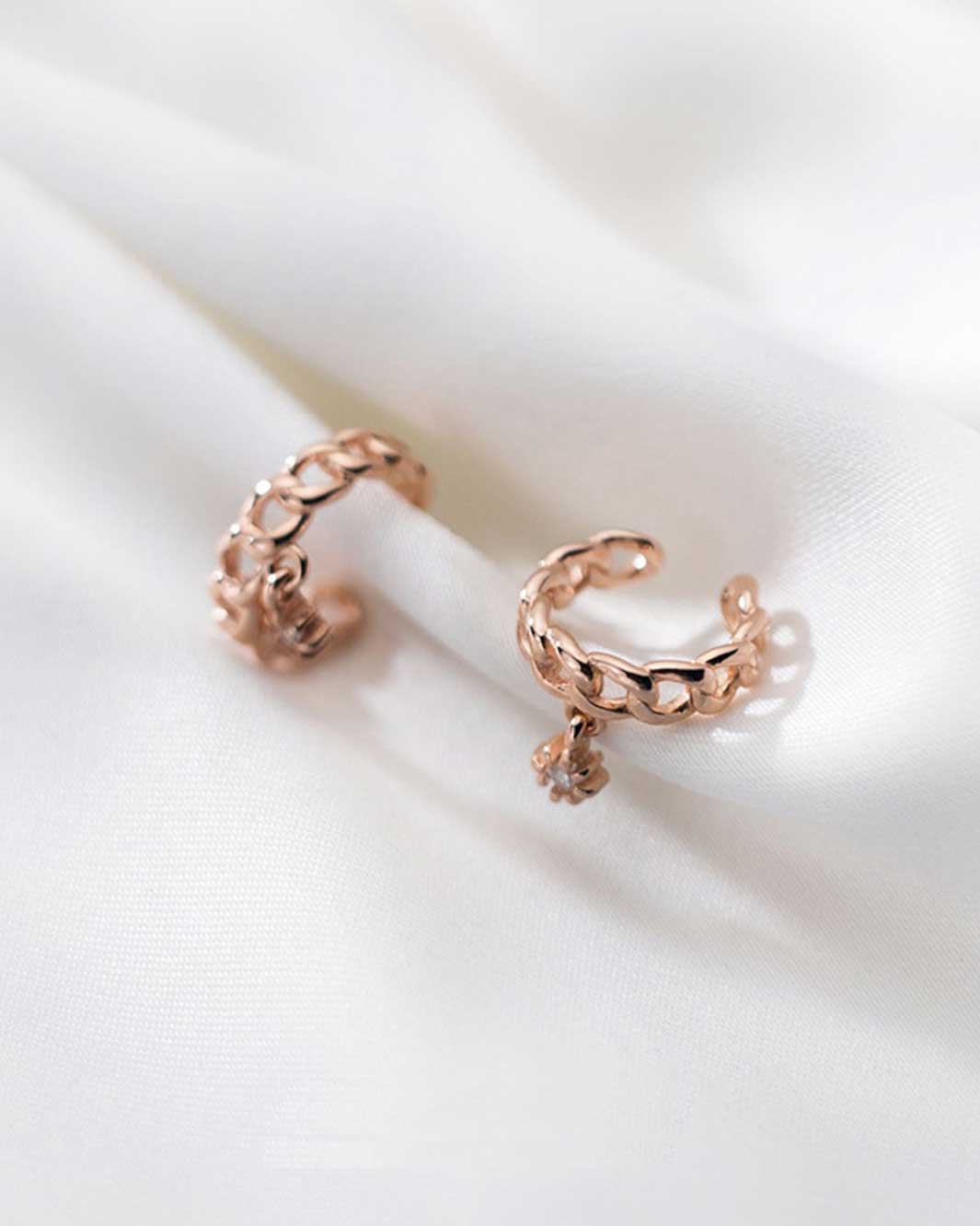 Snowflake Charm Chain Link Ear Cuffs