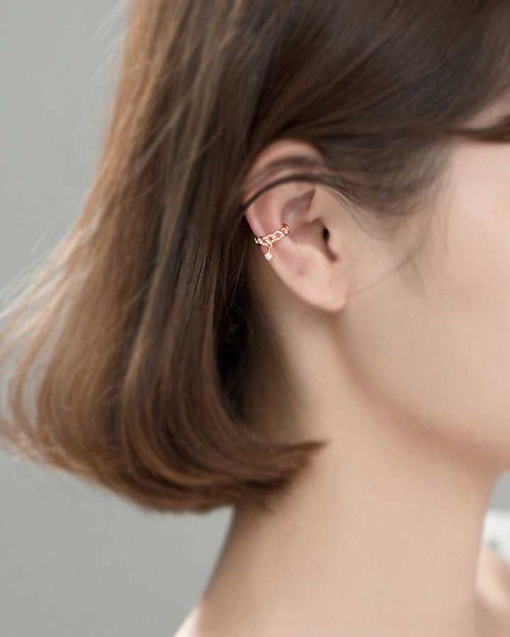Snowflake Charm Chain Link Ear Cuffs