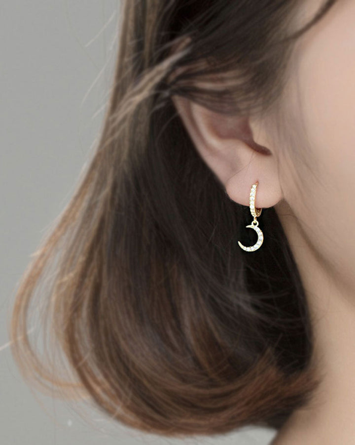 Diamante Moon & Star Huggie Earrings