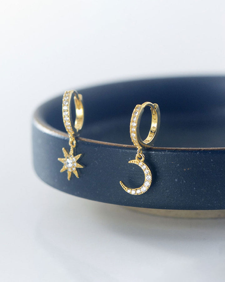 Diamante Moon & Star Huggie Earrings