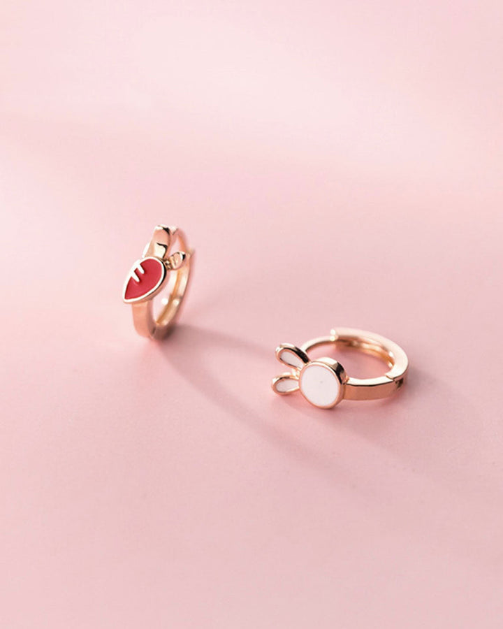 Bunny and Carrot Mismatch Hoop Earrings