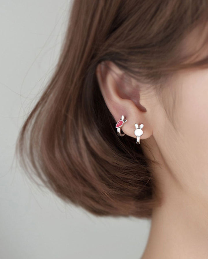 Bunny and Carrot Mismatch Hoop Earrings