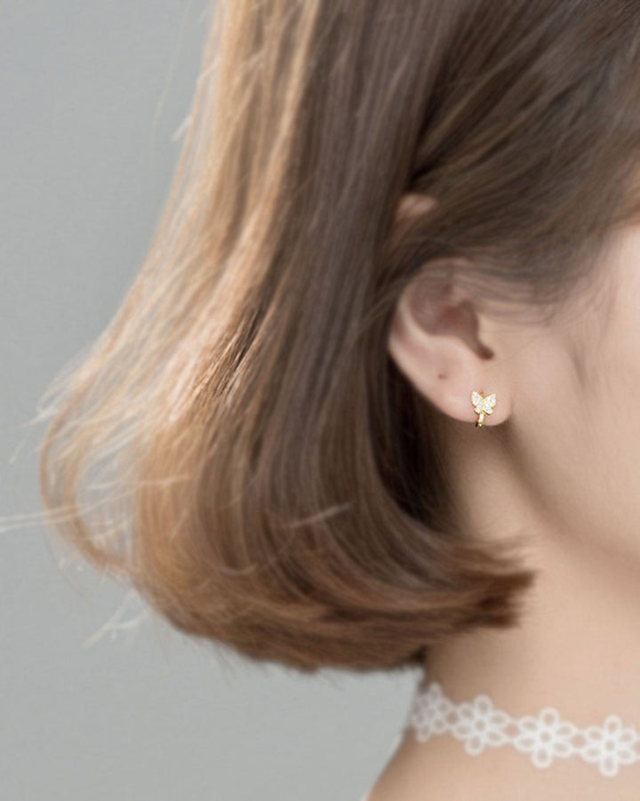 Tiny Diamante Butterfly Huggie Earrings