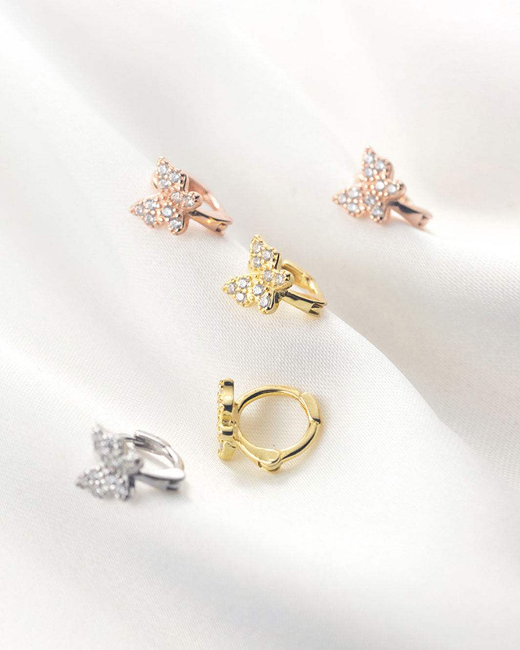 Tiny Diamante Butterfly Huggie Earrings
