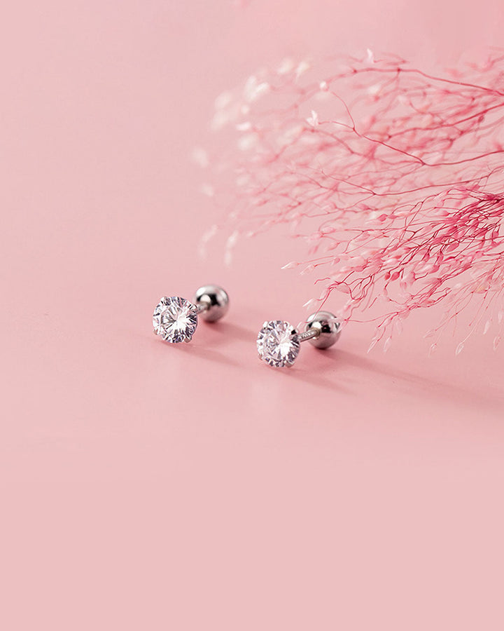 Round Diamond Barbell Earrings