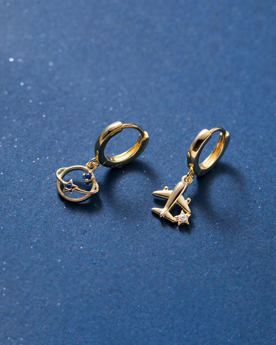 Planet and Airplane Huggie Earrings