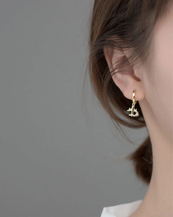 Planet and Airplane Huggie Earrings