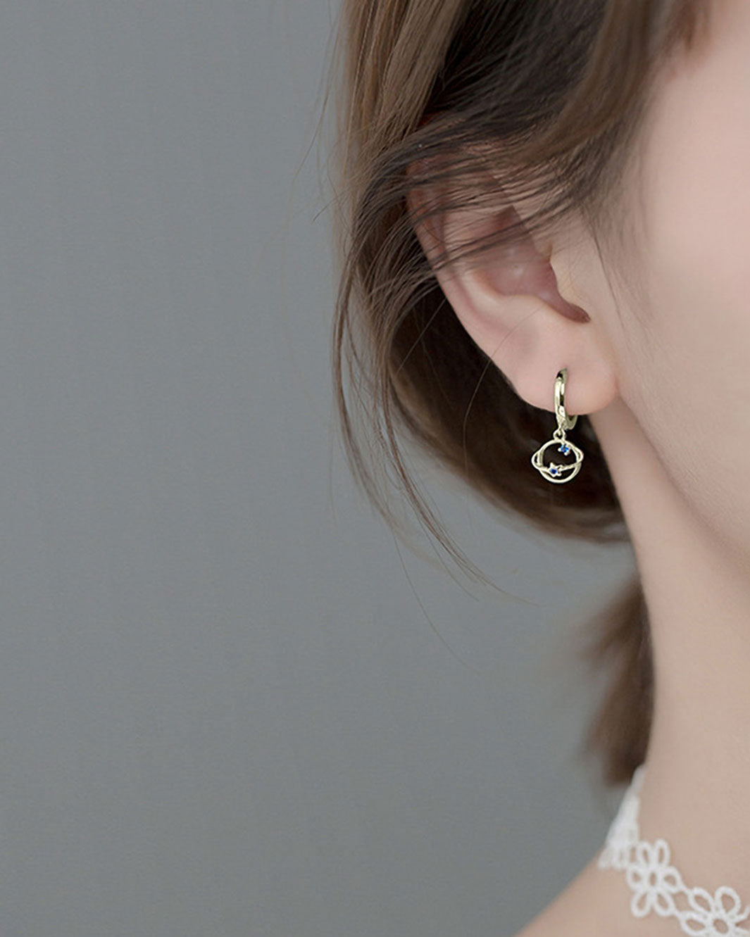 Planet and Airplane Huggie Earrings