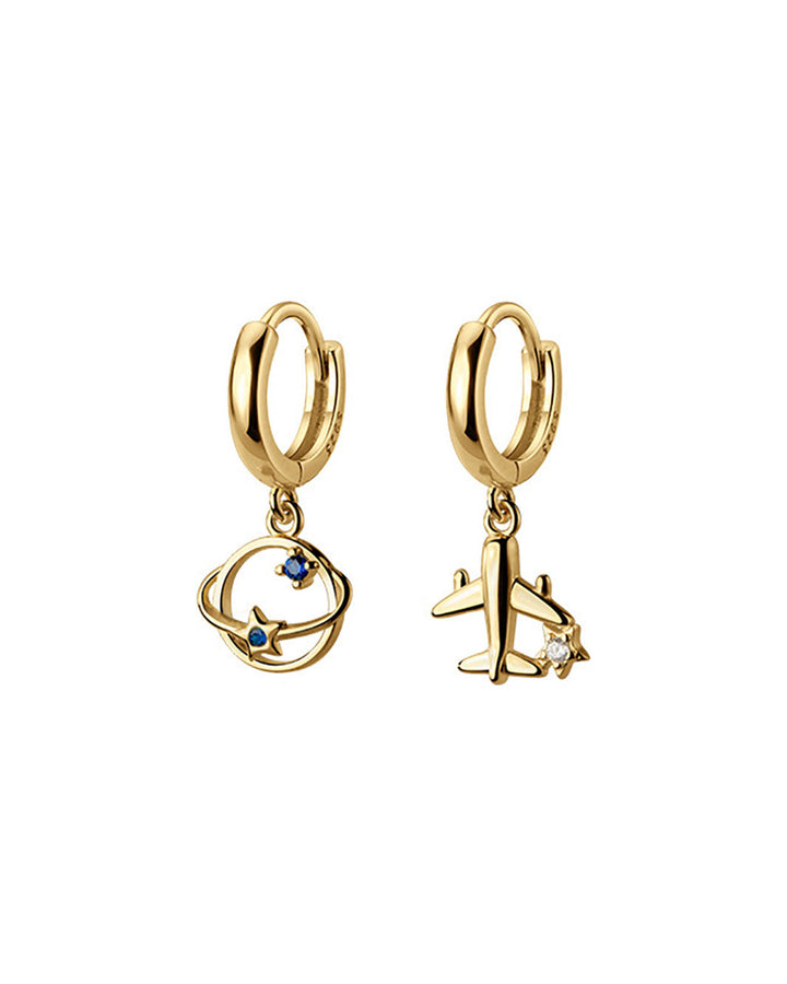 Planet and Airplane Huggie Earrings